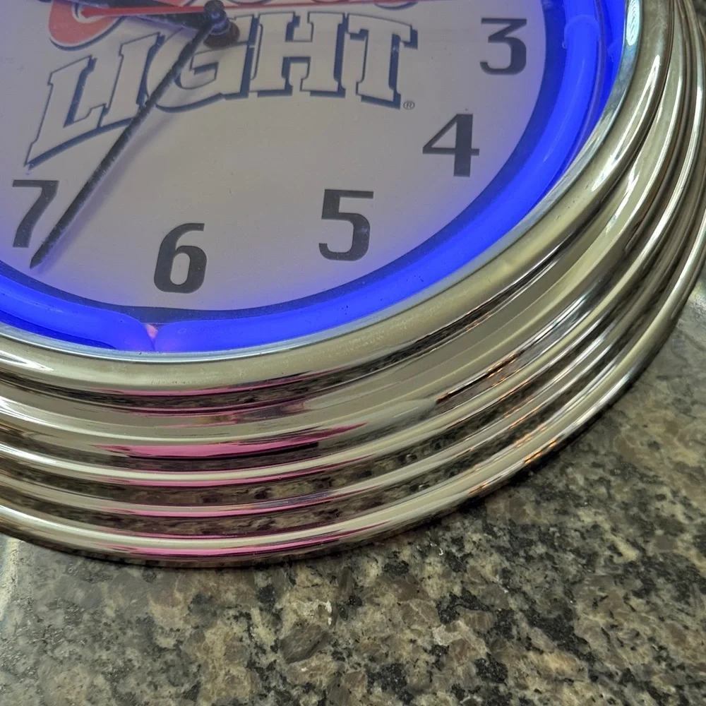 Coors light beer neon light Wall Clock Silver Accents